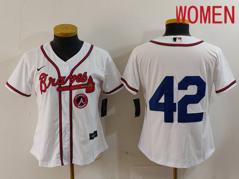 Women Atlanta Braves #42 No Name White Game 2024 Nike MLB Jersey style 4->->